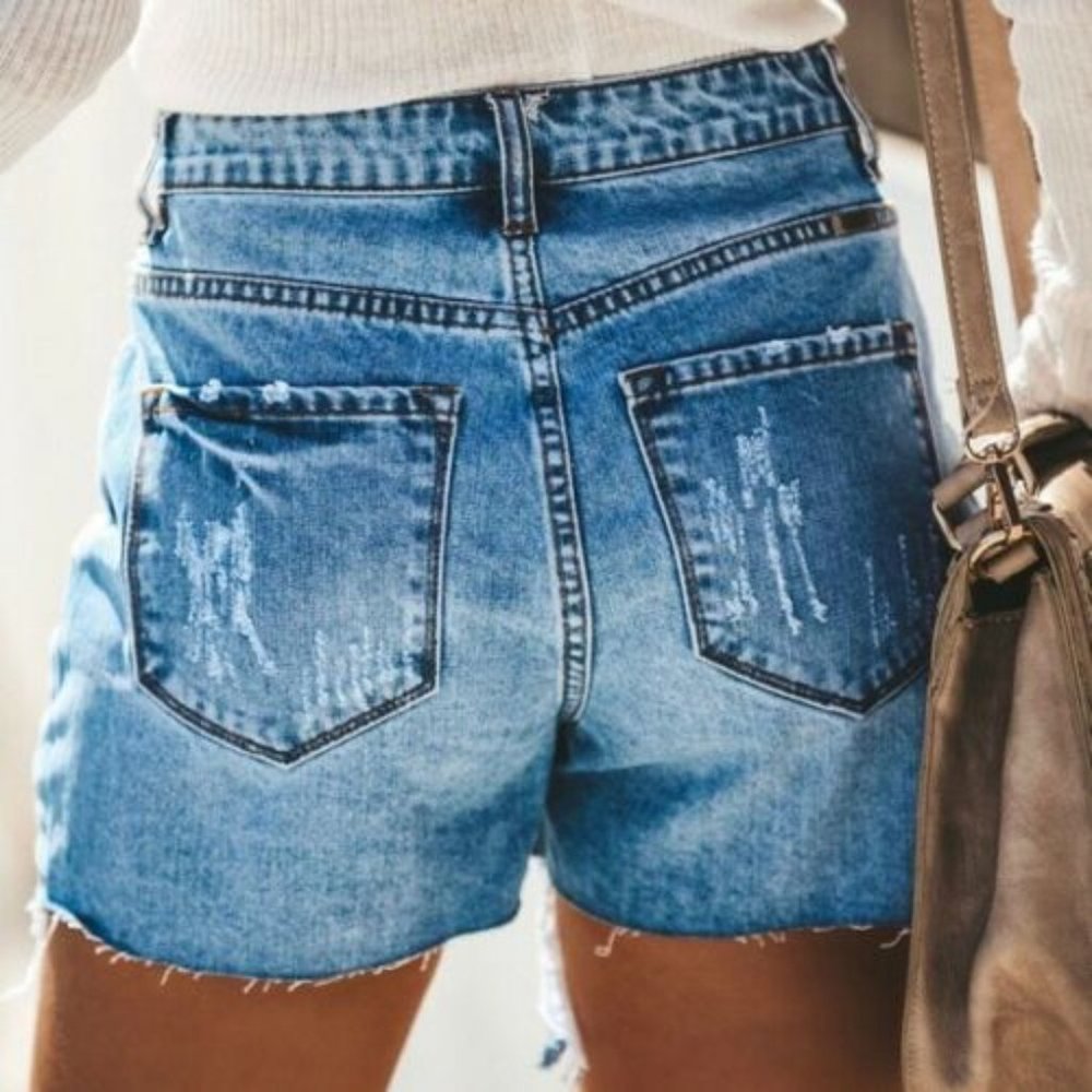 KanCan Button Fly Cut Off Jean Shorts Light Hi Rise Distressed Size Large H12810 - Picture 12 of 12